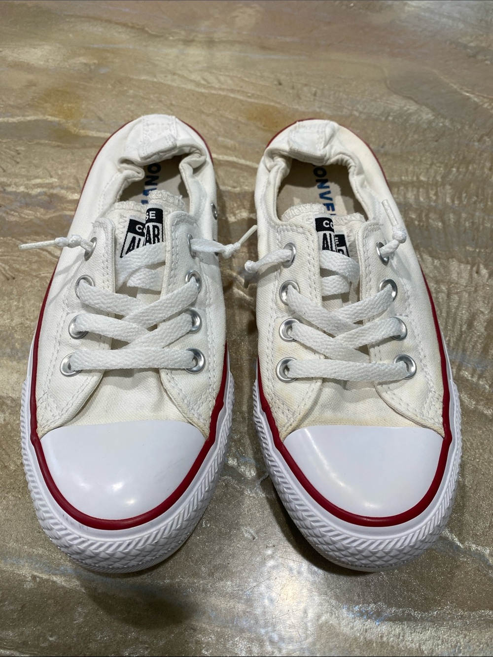 Converse All Star White Canvas Sneakers with Red Strip Women’s 7